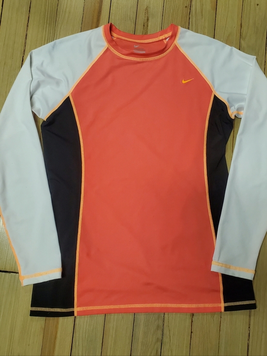 Nike Other - Nike Colorblock Long Sleeve Rash Guard Swim Top Orange White Black Activewear